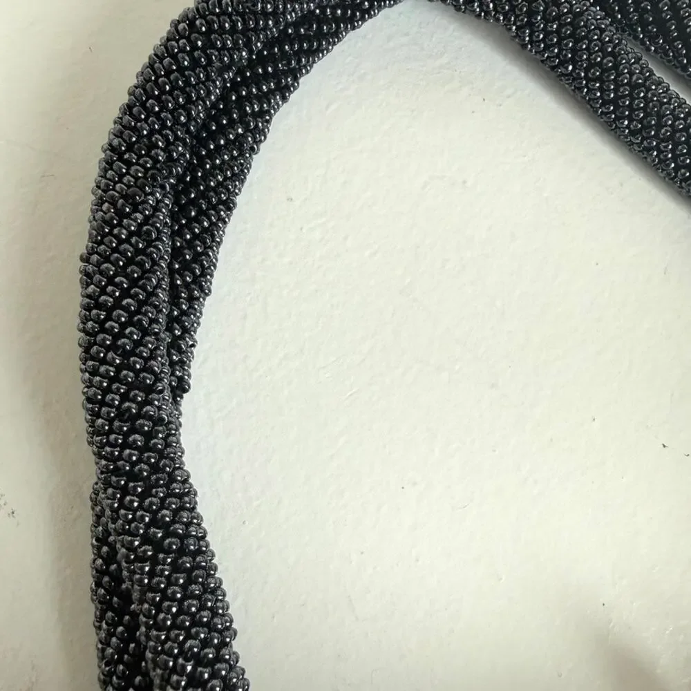 Vintage Black Floral Beaded Evening Bag Retro Glam 1950s Art Deco‎ Collectible